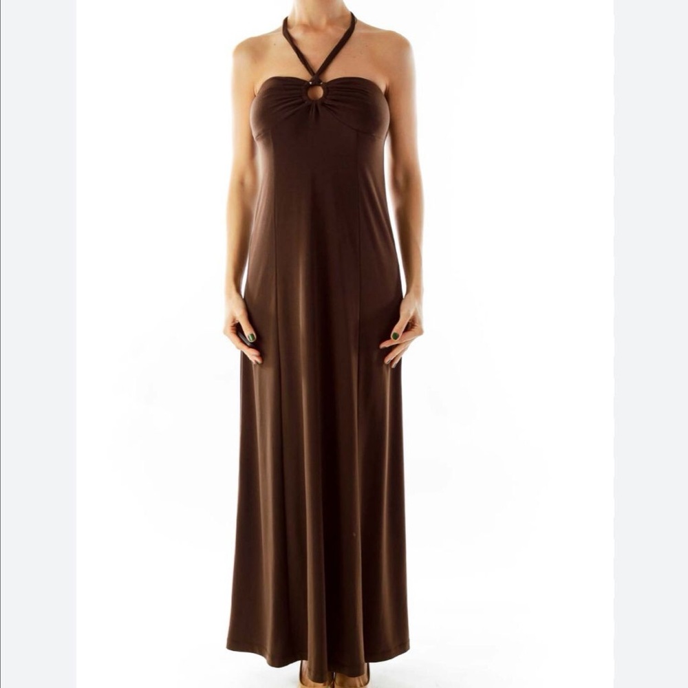 Tommy Bahama Brown Halter Maxi Dress XXS